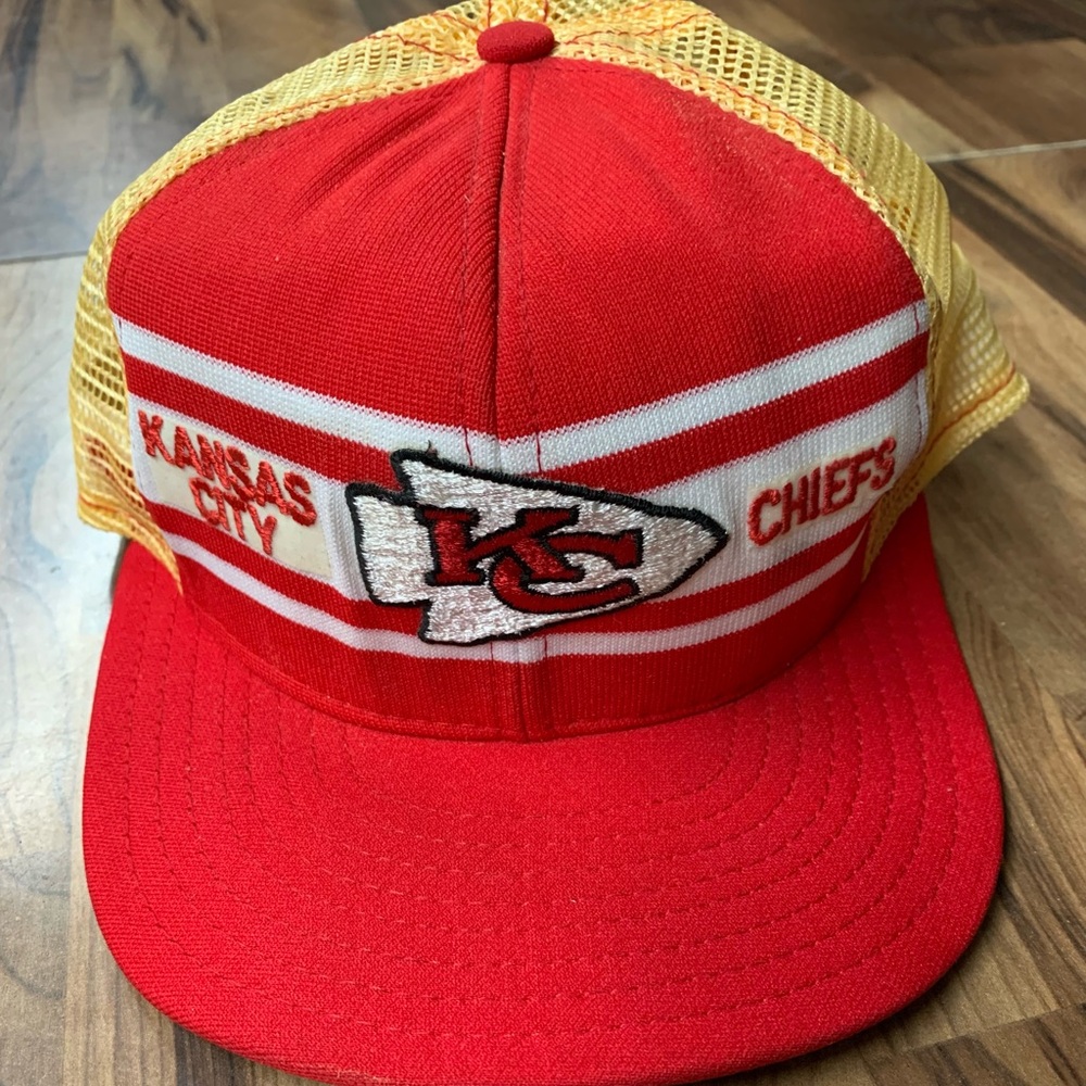 Vintage 80’s AJD Super Stripe Kansas City KC Chiefs  Hat Snap Back Made In USA